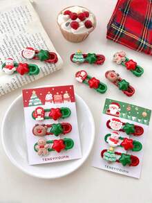 3pcs Christmas Cute Cartoon Hair Clip Combination Sweet Girl Holiday Dress Up Bangs Broken Hair Edge Clip Hair Accessories, Claw Clips