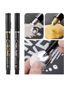 1pc Metallic Chrome Marker Pen, Metallic Paint Pen For DIY Models, Waterproof Touch Up Paint, Silver Electroplated Pen - Multicolor - View 1