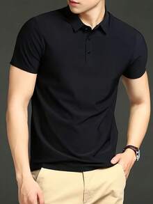 Men's Summer Casual Shirt With A Classic Collar Design, Suitable For Short Sleeve Shirts In Offices And Commuting, Yilson OBM Men's And Women's Ice Silk Shirt 1 Piece Pack - High Elasticity, Quick Dry, Breathable, Black, Short Sleeve, Summer Casual Wear, Washable, Quick Dry Clothing | Casual Shirt | Ice Silk Fabric - màu đen - Xem 4