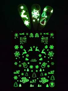 2pcs Glowing In Dark Christmas Nail Art Stickers Snowflakes Santa Claus Elk Christmas Tree Holly Y2K Nails Luminous Slider Xmas New Year Decoration Nail Supplies