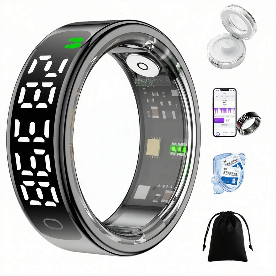 FONADA Smart Health Ring For Women Men, Smart Ring Fitness Tracker For IOS Android, Heart Rate, Blood Oxygen, Blood Pressure, Sleep Monitoring,5ATM Waterproof, No Subscription Fee,Ideal Christmas, New Year's Day, Valentine's Day, Father's Day, Mother's Day And Birthday Gifts, Free Shipping - 黑色 - 查看 1