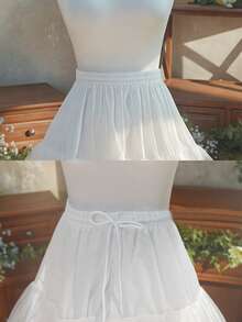 4 层白色天然薄纱衬裙，柔软洛丽塔 A 字长裙衬裙，新娘礼服衬裙，无缝无钢圈 - 白色 - 查看 3