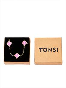 TONSI 1 套简约优雅百搭奢华 18K 镀金不锈钢四叶草手链和戒指珠宝礼盒套装，送给女性的最佳生日/节日礼物 - 多色手鍊 - 查看 14