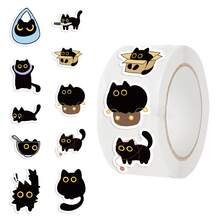 500pcs/Roll Little Black Cat Stickers, Waterproof PVC Self-Adhesive Stickers For Gifts, Baking, Celebrations, DIY, Stationery, Scrapbooking, Back To School