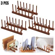 Bamboo Wooden Dish Drying Rack, Vertical Pot Lid Plate Organizer Holder For Cabinet Space Saver, Cutting Board Rack Stand, Pot Lid Holder Kitchen Cabinet Organizer Dish Drying Rack, Baking Pan Drainer, Detachable Book Storage Holder For Office Home Organization And Display, Home Decor, Party & Christmas Storage - 彩色 - 查看 13