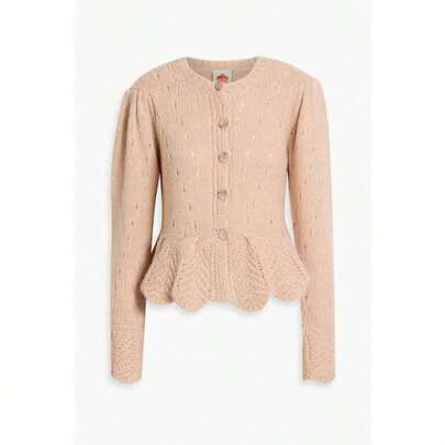 FARM Rio Ruffled Pointelle And Cable-Knit Cardigan |