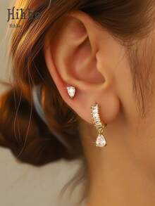 Hihho Set de 4 piezas de aretes de botón con zirconia en forma de lágrima, aretes de uso diario de calidad