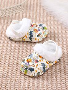 1 Pair Kids Comfortable Fashion Casual Lightweight Halloween Spider Print Thermal Lined Warm Versatile Clogs - White - View 4