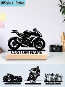 Fashion Personalized Custom Motorcycle Silhouette Custom Biker & Car & Halloween Pumpkin Metal Art With Wooden Base Tabletop Decoration Unique Personalized Gift For Men - Perfect For Home, Office, Cafe Decor - Ideal For Valentine's Day, Christmas, New Year, Thanksgiving Home Decor And Accessories Halloween Decorations Christmas Gifts,Souvenirs,Reusable,Adorable,High-Quality,Elegant Living,Artful Living