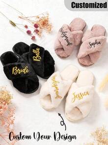 Custom Bride Slippers, Fluffy Bridesmaid Slippers, Bride Slipper Personalized, Christmas Party Gift, Fluffy Slippers, Birthday Gift, Mother's Day Gift Mother's Day Graduation, Multi-Functional, Adjustable, Durable, Ornamental, Reusable