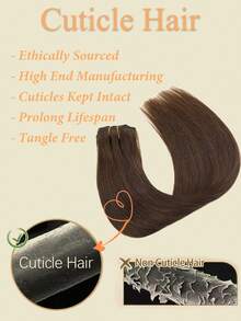 7pcs Set, Includes 16 Clips, 70g Straight Hair Extensions With Clips, Real Human Hair, #4 Medium Brown, Double-Layered Sewing, Suitable For Women's Daily Wear, Easy To Wear. - S4 - 查看 8