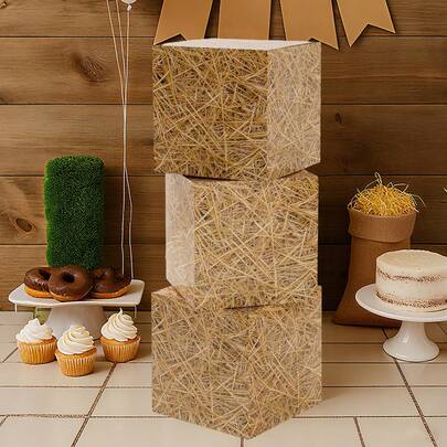 3Pcs Paper Hay Bales Box,Western Cowboy Party Decoration Boxes,Photo Booth Props,Wild West Theme Party Balloon Box,Gender Reveal Party Decor,Bridal Shower Favors,Birthday Decorations,Babyshower Decorations,Organization And Storage