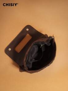 CHISIY Original New Brown Large Capacity Woven Contrast Color Patchwork Clutch Bag, Casual Retro Shoulder Bag, Suede & PU Leather, Versatile For Commuting, School, Shopping And More Occasions