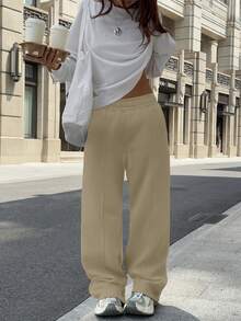 Sulojter Casual Loose Solid Color Elastic Waist Sweatpants - Apricot - View 5