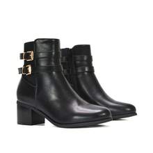 XY LONDON Tabitha Mid Block Heel Chelsea Boots With Buckles - Black - View 4