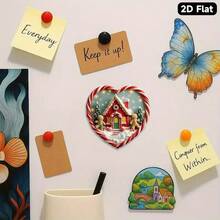 1pc Heart-Shaped Christmas Magnet With Candy Cane Frame And Gingerbread House Center - Red & White Acrylic Refrigerator Decor, 2D Flat Holiday Decoration With Golden Bow And Snowy Roof - Fridge Or Tabletop Decor, New Year Home Gift, Gingerbread Man And Candy Cane Design, Holiday Cottage Style Accent, Suitable For Christmas Tree Or Tabletop Display, Durable Acrylic Material, 2D Flat