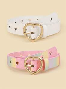 2pcs Kids Heart Buckle Hollow PU Waist Belt, Decorative Belt For Jeans, Dresses - Multicolor - View 6