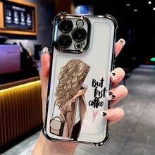 Funda de teléfono para el cabello de la niña del café compatible con iPhone 17,16, 15, 14, 13, 12, 11 Pro Max, X, XR, XS Max, 8, 7 Plus, cubierta trasera suave transparente a prueba de golpes. - Negro - Ver 4