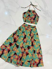 2-Piece Set Of Top And Short Skirt For Women, Top With Padding, Skirt Has Elastic - 酒紅色 - 查看 2