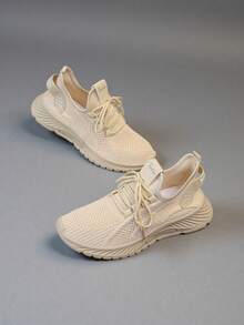 2025 New Style Women's Casual Sports Shoes Solid Color Lace-Up Slip-On Wear-Resistant Eva Insole Women's Tennis Shoes Indoor Exercise Outdoor Hiking Autumn And Winter Women's Shoes - Màu be - Xem 3