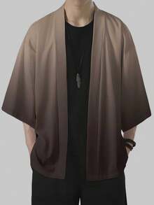 男士休闲时尚开衫、渐变色印花上衣、服装 - 巧克力棕 - 查看 1