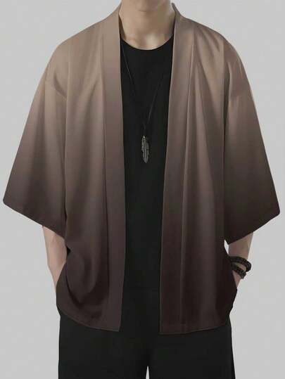 男士休闲时尚开衫、渐变色印花上衣、服装