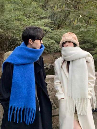 1pc Men's Solid Color Winter Scarf, Minimalist Headscarf, Beach Shawl, Soft & Cozy New Solid Color Scarf For Men & Women, Student Dreamy Macaron Color, Thick Circle Scarf Shawl To Keep Warm, Unisex Scarf, Couples Scarf