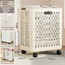1/2pc Ultra Large Capacity Foldable Cream Colored Roller Laundry Basket - Storage Artifact, Space Saving - Suitable For Multiple Scenarios Such As Bathrooms, Laundry Rooms, And Balconies