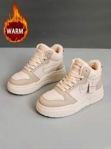 1 Pair Women's Colorblock Insulated Snow Boots, Round Toe Lace-Up Outdoor Casual Hiking Boots For Autumn/Winter