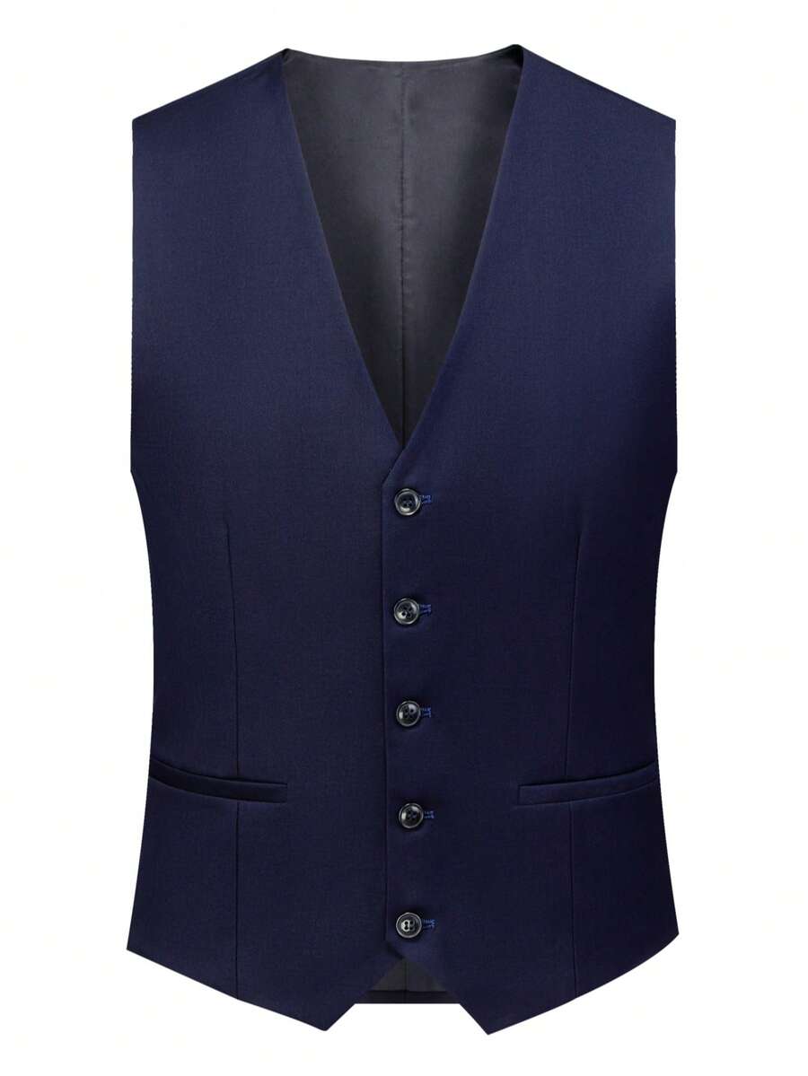 Men's Solid Color Classic Business Casual Formal Vest, Suitable For All Seasons
