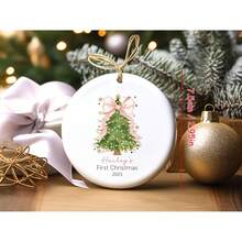 Baby First Christmas Ornament 2025, Personalized First Christmas Ornament Baby Girl Name, Baby Shower Gift, Baby Family Keepsake, Pink Bow.,Christmas Gift Supplies