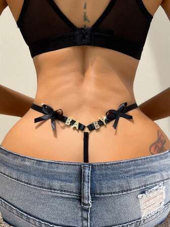 全新牛奶丝性感丁字裤水钻字母蝴蝶结装饰情趣内衣女士诱惑内衣