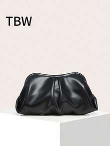 女士褶皱云朵手提包，饺子形托特包，复古高品质法式极简风格，适合外出 - 黑色 - 查看 1