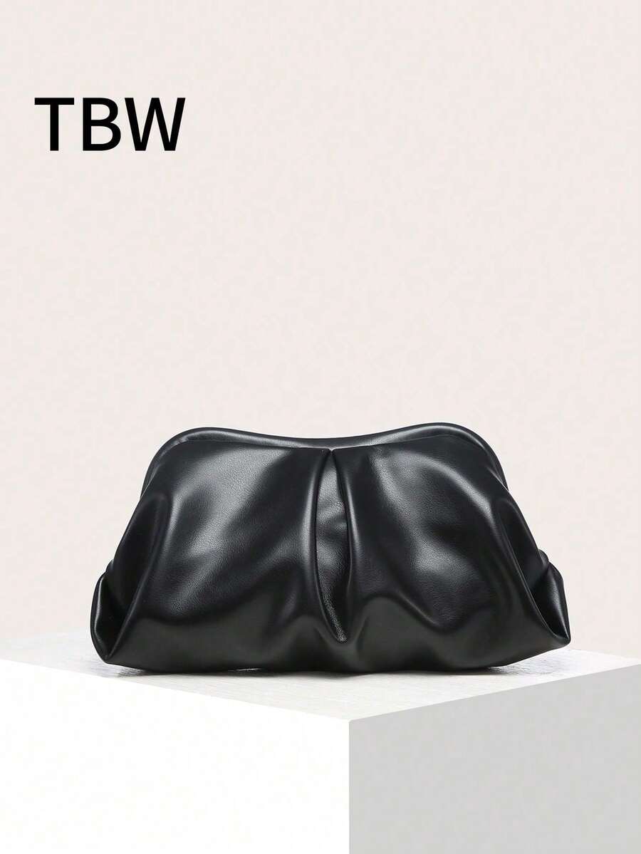 女士褶皱云朵手提包，饺子形托特包，复古高品质法式极简风格，适合外出 - 黑色 - 查看 1