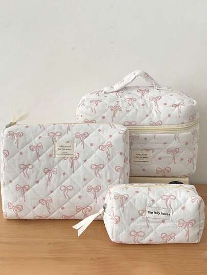 3件套粉色蝴蝶结化妆包，轻便拉链化妆品收纳包，甜美风格多功能洗漱用品收纳盒，母亲节礼物，送给闺蜜的礼物，送给老师的礼物。化妆包，化妆品收纳盒，化妆袋，化妆品收纳，珠宝收纳，唇彩收纳，指甲油收纳，化妆包，化妆品收纳盒，化妆品收纳，化妆品收纳，化妆袋，化妆包