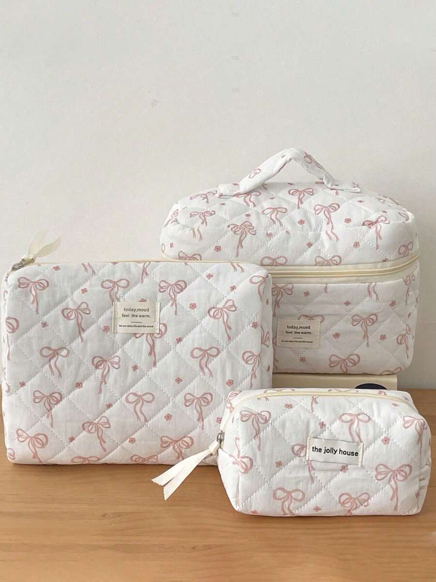 3件套粉色蝴蝶结化妆包，轻便拉链化妆品收纳包，甜美风格多功能洗漱用品收纳盒，母亲节礼物，送给闺蜜的礼物，送给老师的礼物。化妆包，化妆品收纳盒，化妆袋，化妆品收纳，珠宝收纳，唇彩收纳，指甲油收纳，化妆包，化妆品收纳盒，化妆品收纳，化妆品收纳，化妆袋，化妆包
