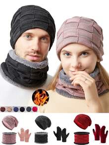 3-Piece Winter Warm Set: Knit Hat, Warm Gloves, Neck Warmer - Ultimate Cold Weather Protection For Outdoor Adventures, Suitable For Winter Outdoor Activities, Cycling, Shopping, Skiing, Sports, Christmas Gifts, Unisex