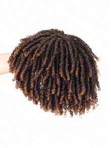 Men's Short Synthetic Fiber Braided Wig, Afro Bobcut, Black-Brown Crochet Braided Wig, Multi-Layer Breathable Faux Dreadlock Wig, For Everyday Wear - Multicolor - View 13