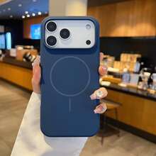 Luxury Glossy Fluorescent Liquid Silicone Phone Case, Compatible With IPhone 17 Air, 16, 15, 14, 13, 12, 17 Pro Max Plus, With Magnetic Soft Cover - Far Peak Blue - View 6