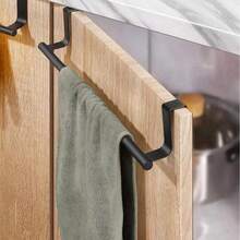 1PC, Black Single Rod Towel Rack, Cabinet Door Back Type Hanging Rack, Non-Punched Towel Rod, Cabinet Door Dish Towels Dishcloth Storage Rack, Bathroom Towel Storage Rack, Iron Material, Kitchen Gadgets, Kitchen Accessories, Bathroom Accessories, Home Decor, Christmas Decoration Kitchen Items Kitchen Accessories Kitchen Tools - Black - View 1