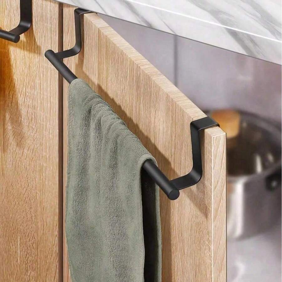 1PC, Black Single Rod Towel Rack, Cabinet Door Back Type Hanging Rack, Non-Punched Towel Rod, Cabinet Door Dish Towels Dishcloth Storage Rack, Bathroom Towel Storage Rack, Iron Material, Kitchen Gadgets, Kitchen Accessories, Bathroom Accessories, Home Decor, Christmas Decoration Kitchen Items Kitchen Accessories Kitchen Tools - Black - View 1
