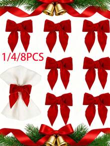 Conjunto de 8 peças de porta-guardanapos decorativos de Natal, com laço vermelho tecido à mão e fivela exclusiva em veludo macio e espesso. Ideal para decoração de mesas de Natal, jantares, banquetes, casamentos e outras festas.