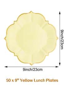 10 piezas/30 piezas/50 piezas Platos de papel amarillos de 9 pulgadas para verano - Platos desechables de limón para fiestas, excelentes para servir pasteles/ensaladas en duchas nupciales, cumpleaños, bodas y decoración de fiestas de verano - Amarillo - Ver 15