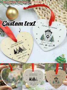 Décorations de Noël personnalisées, cadeau de nouvelle maison personnalisé, cadeaux de pendaison de crémaillère, souvenir de texte personnalisable, décorations d'arbre de Noël personnalisables, premier Noël, ornement de première maison 2025, motif de dessin animé, céramique/bois/cristal/acrylique, forme de cœur, décorations de Noël, Noël, famille, ami