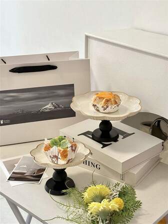 1pc Bamboo & PC Material Elevated Fruit/Dessert Tray, Suitable For Holding Sweets, Cakes, Cookies, Parties, And Daily Use