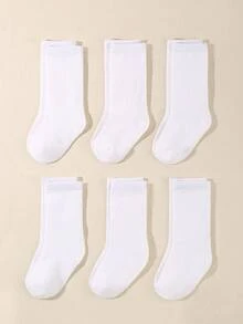 6 Pairs Baby Solid White Warm Soft Over-The-Knee Long Socks, Soft & Comfortable, Autumn/Winter