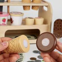 Kids Wooden Pretend Play Mini Ice Cream Maker & Stall, Role Play Kitchen Toys For Boys And Girls