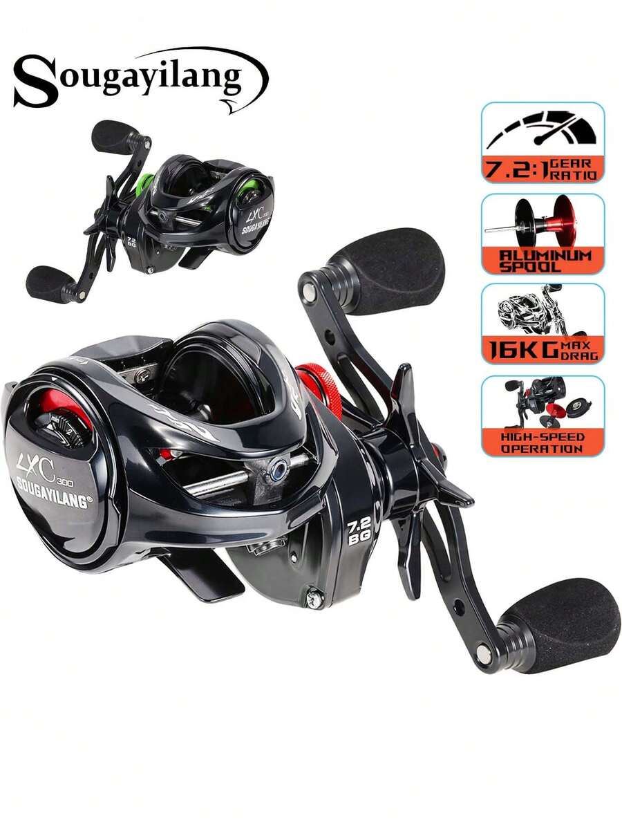 SOUGAYILANG 诱饵式渔线轮 - 7.2:1 齿轮比，16 公斤最大阻力，12 级磁力制动系统，碳纤维机身（左/右手） - 彩色 - 查看 1