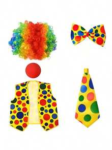 New Joker Mr. Joker Costume Party Series Single Party Funny Clown Costume Accessories, Rainbow Wig, Polka Dot Magic Hat, Bow Tie, Fun Dress Up Makeup Props, Whimsical Funny Outfit