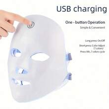 7 Colors Led Facial Mask With Neck Red Light Therapy Mask For Skin Tightening Lifting Anti-Aging Bio-Light Beauty Whitening Home - White - View 10
